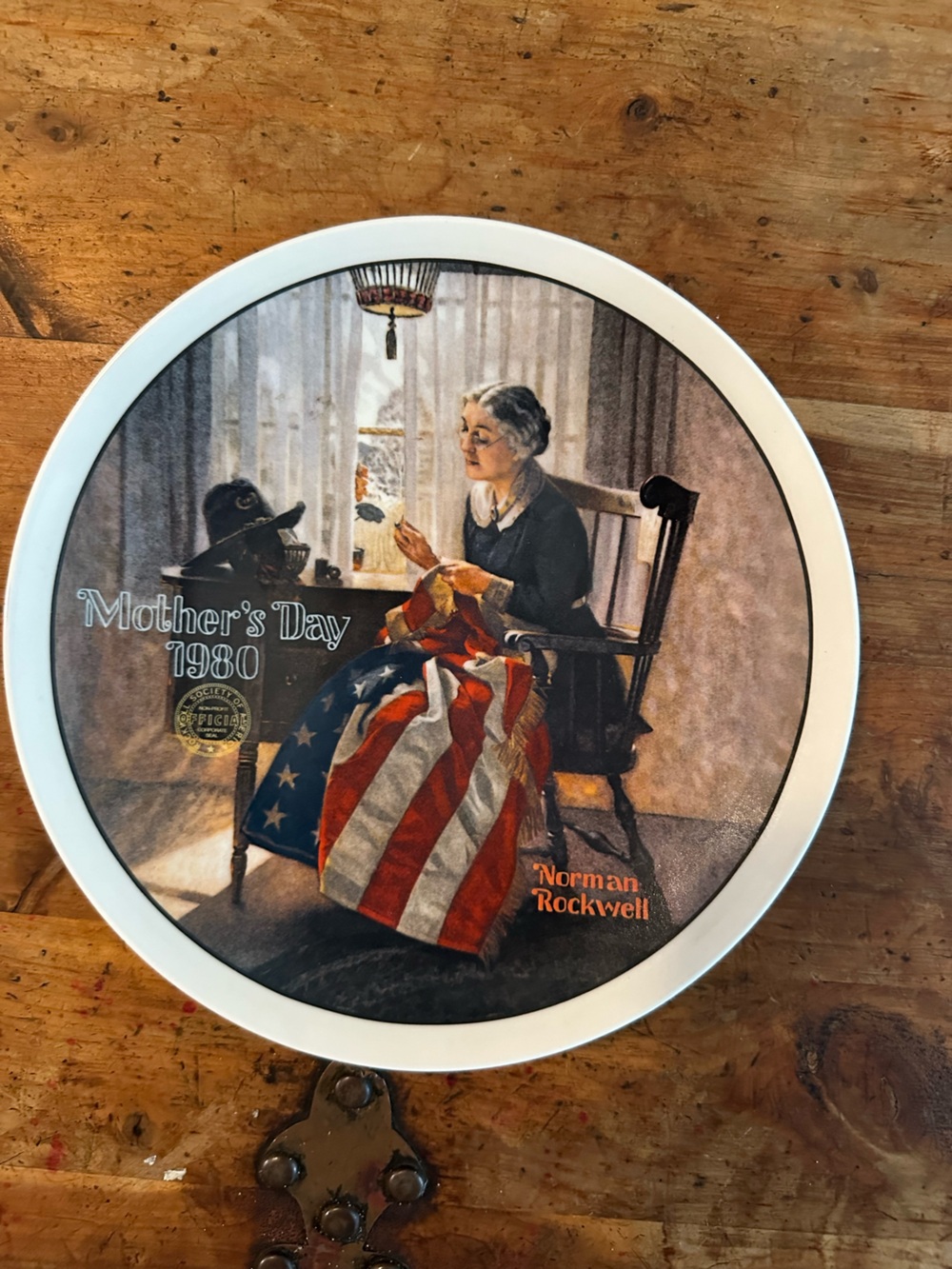 Norman Rockwell Mother's Day 1980 Decorative Wall Plate in Red, White & Blue